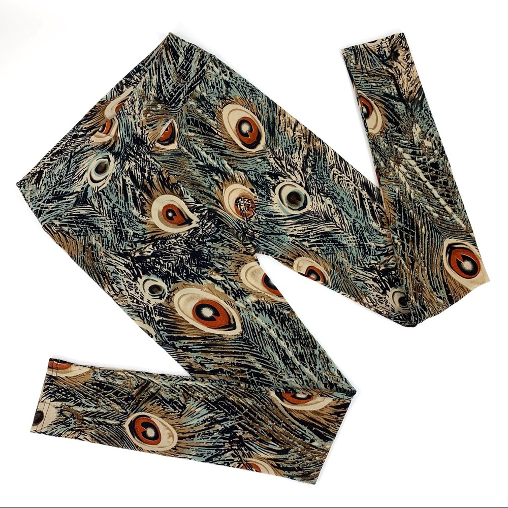 Crzy Legs Peacock Patterned High Waist Leggings, Large